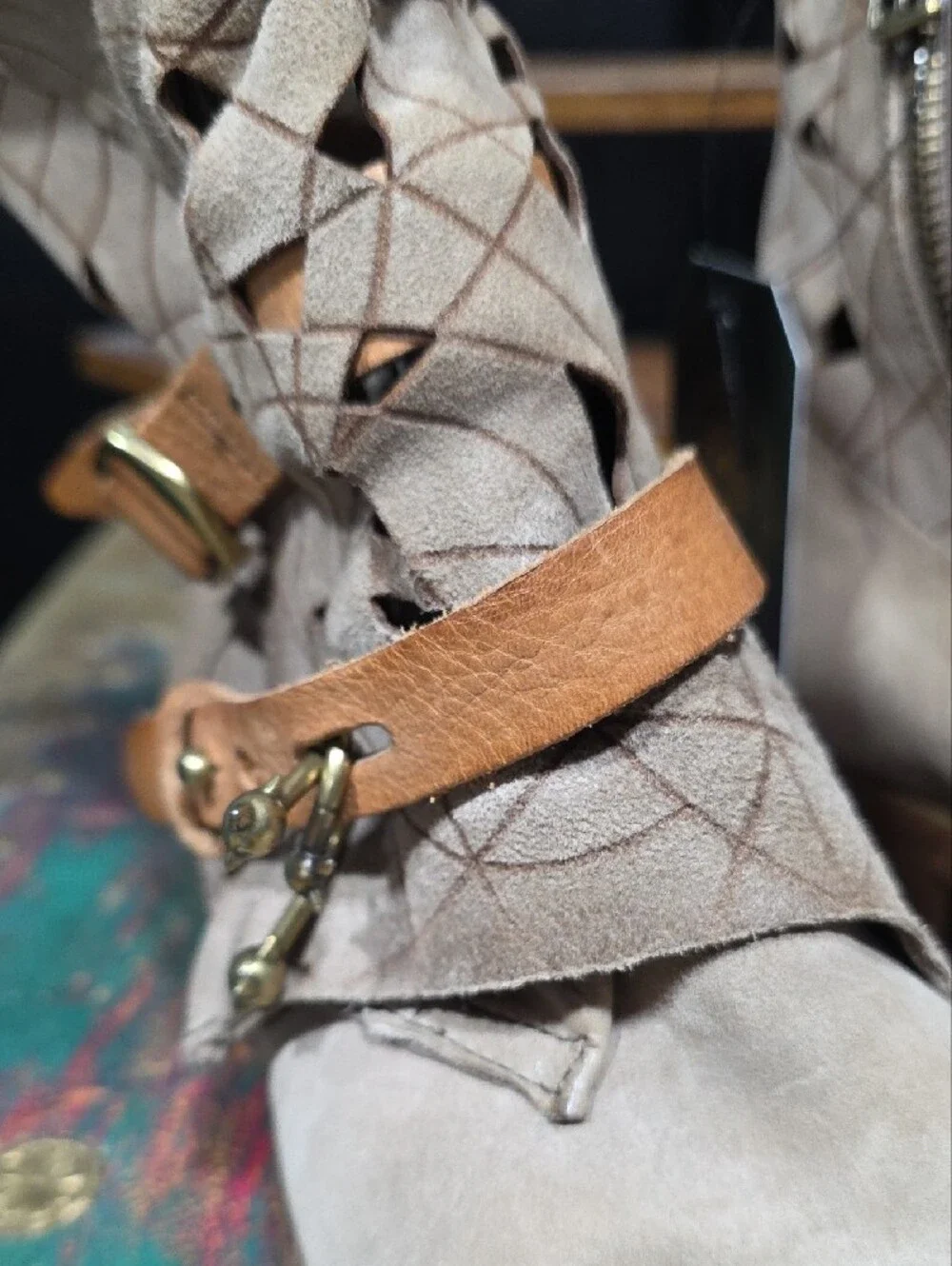 A.S.98 Taupe Ankle Boots with Tan Buckle Straps